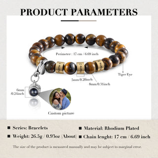 Personlized Photo Projection Tiger Eye Bracelet