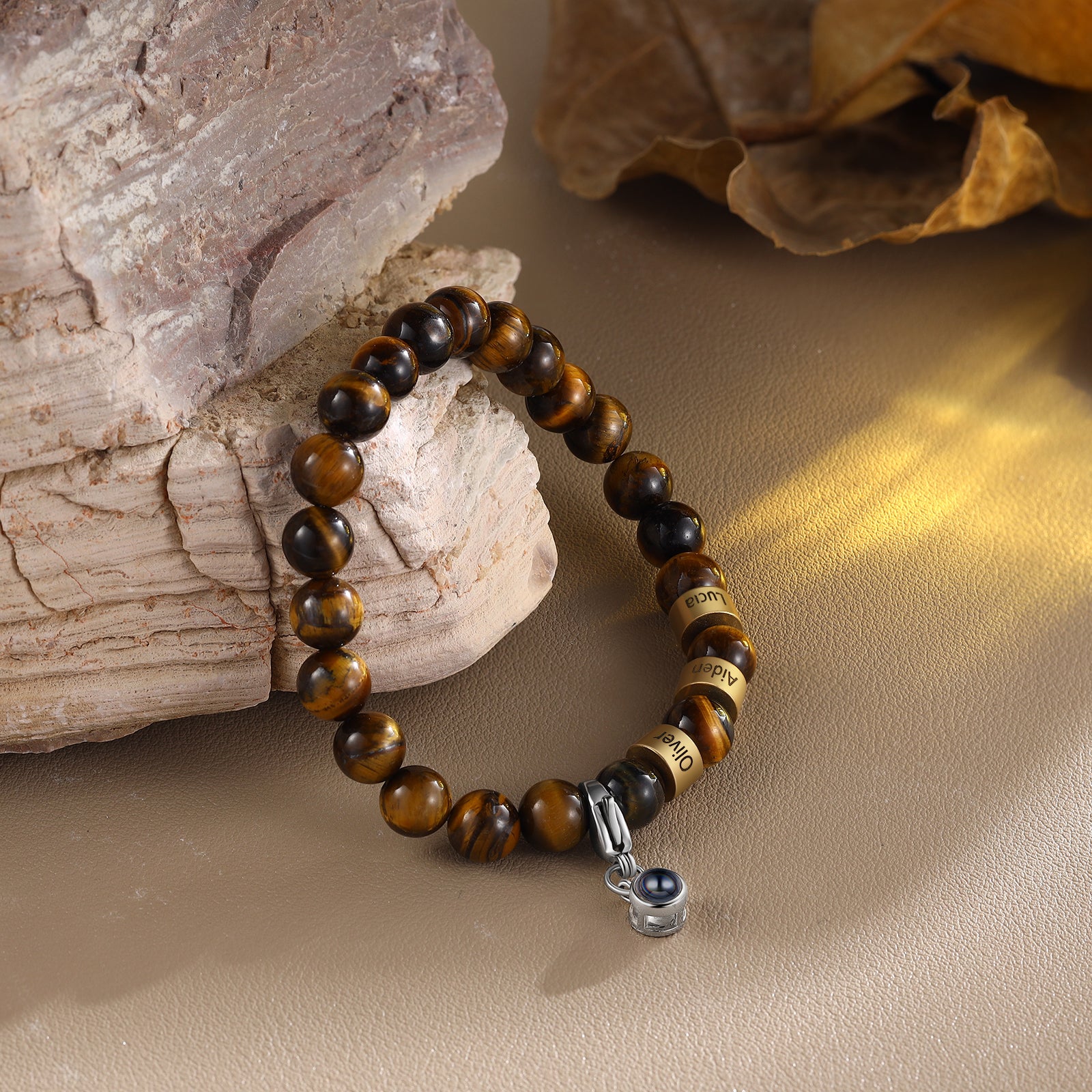 Personlized Photo Projection Tiger Eye Bracelet