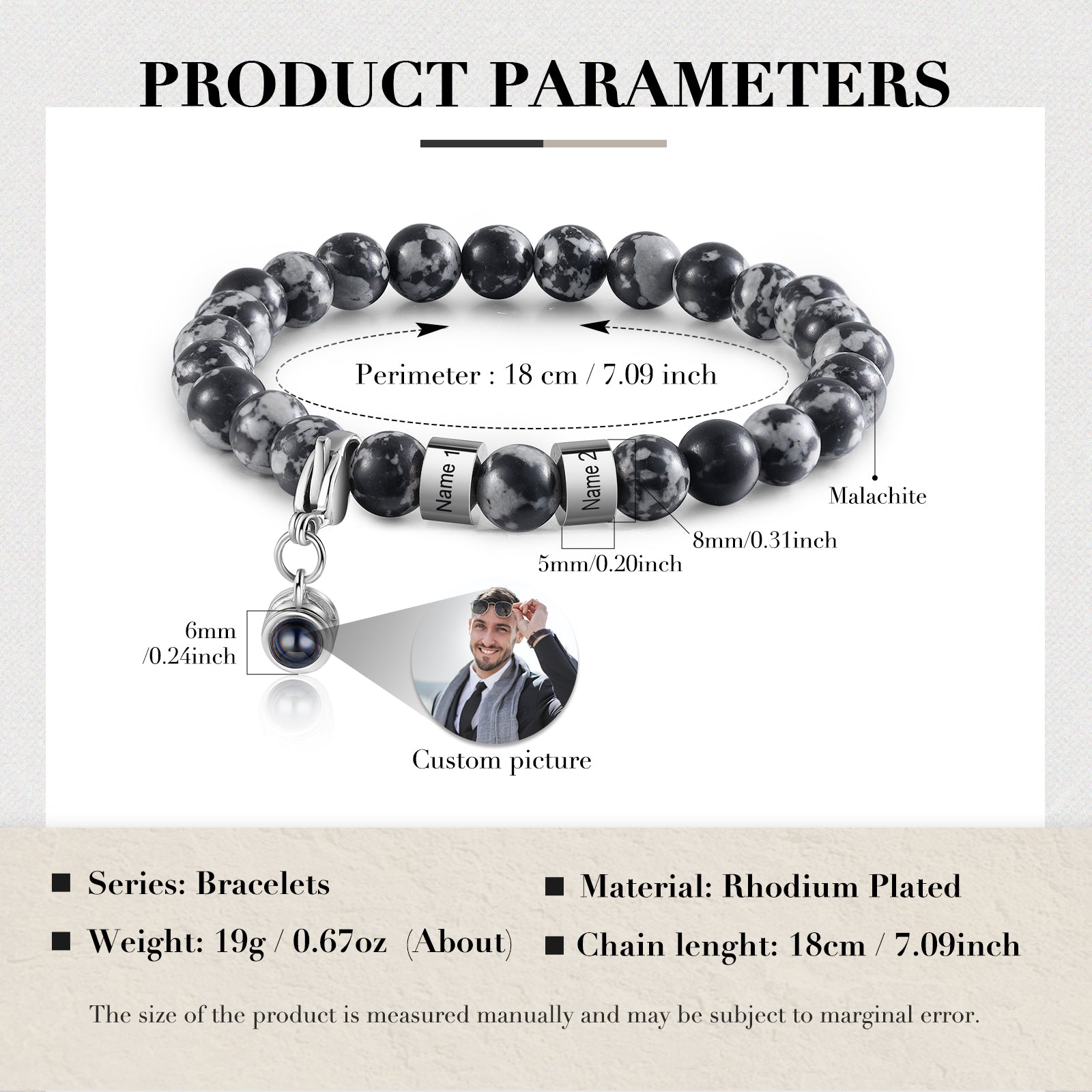 Custom Photo Projection Malachite Bracelet