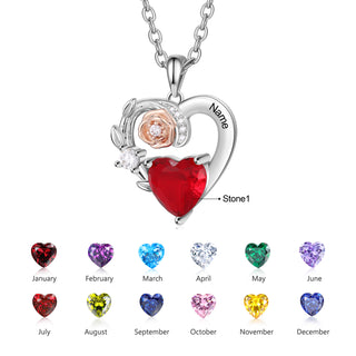 Custom Heart Necklace with Rose Flower