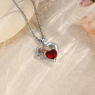 Custom Heart Necklace with Rose Flower