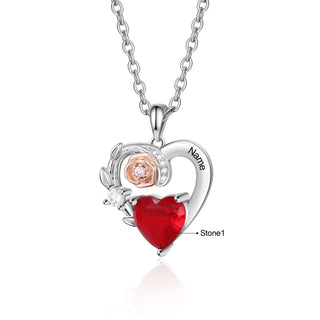Custom Heart Necklace with Rose Flower