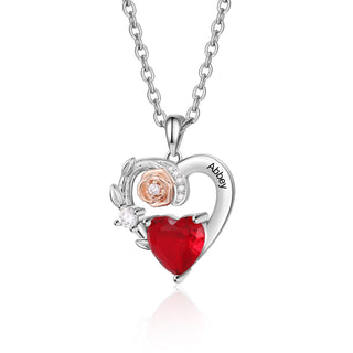 Custom Heart Necklace with Rose Flower