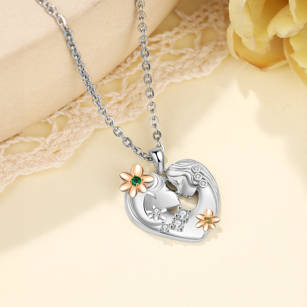 Custom Heart Necklace with Mother and Child