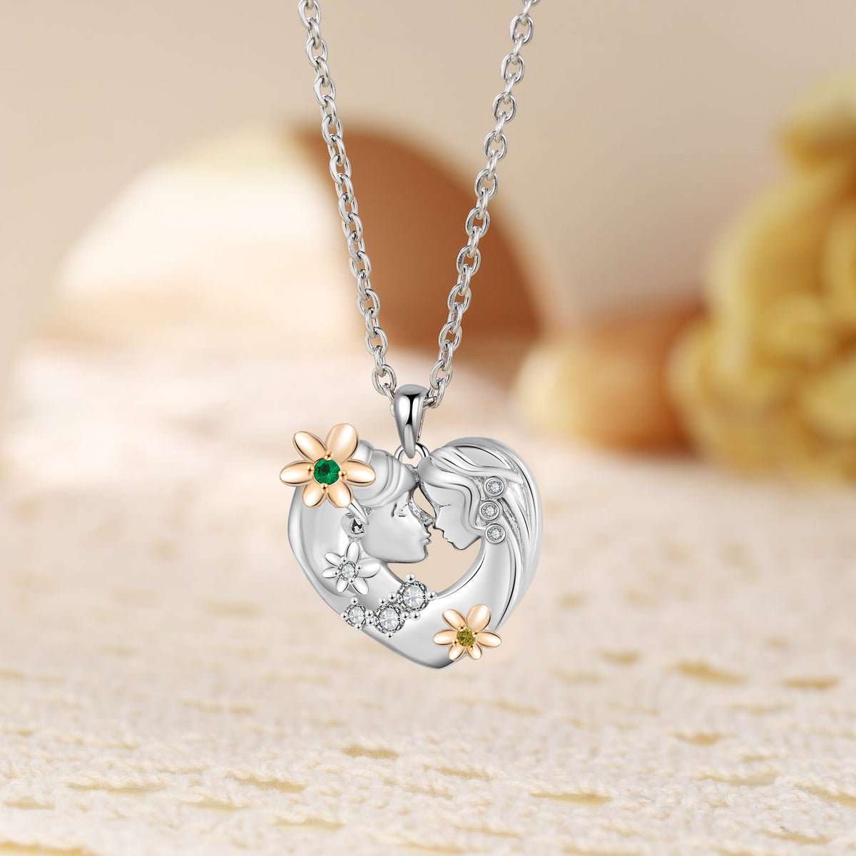 Custom Heart Necklace with Mother and Child