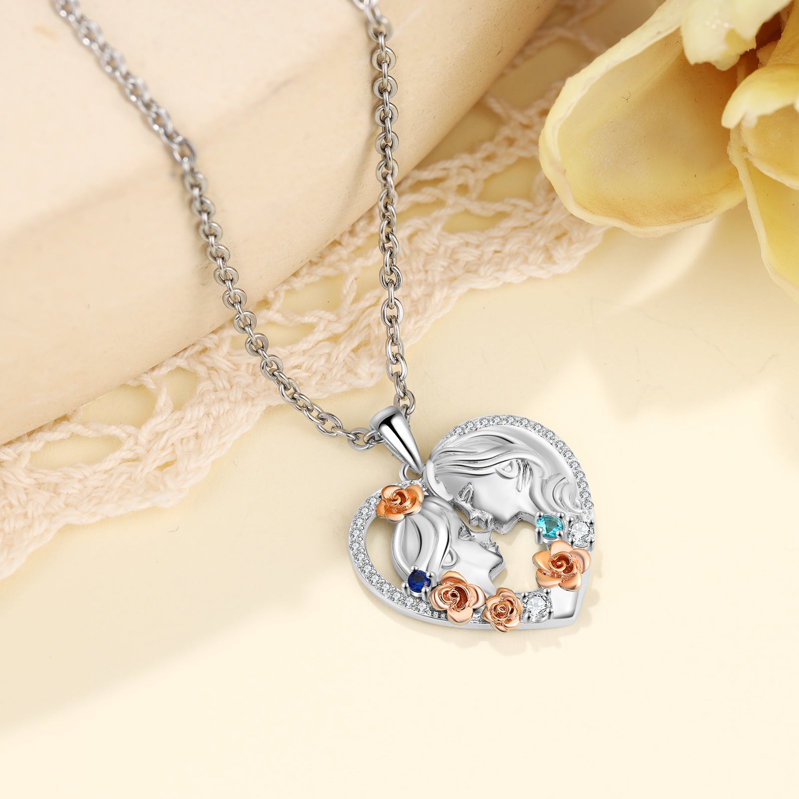 Custom Heart Necklace with Mother and Child