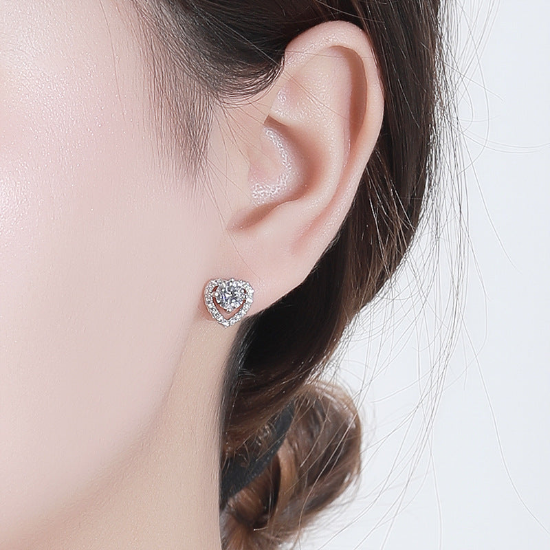925 Sterling Silver Moissanite Heart Earrings
