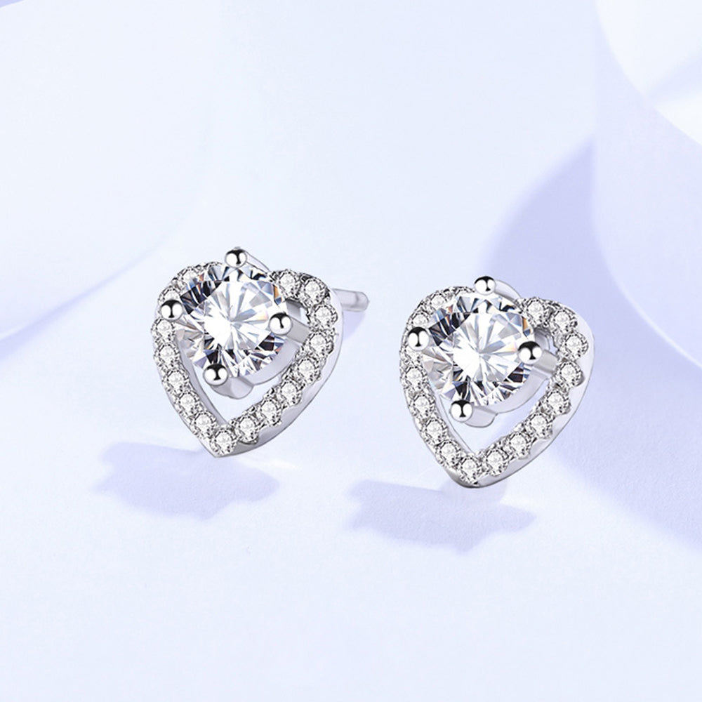 925 Sterling Silver Moissanite Heart Earrings