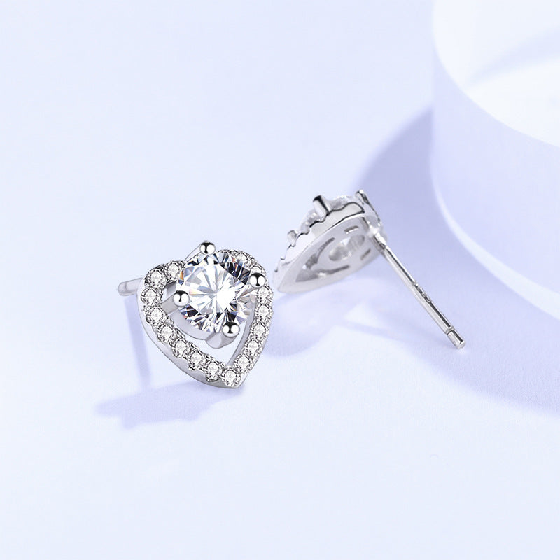 925 Sterling Silver Moissanite Heart Earrings