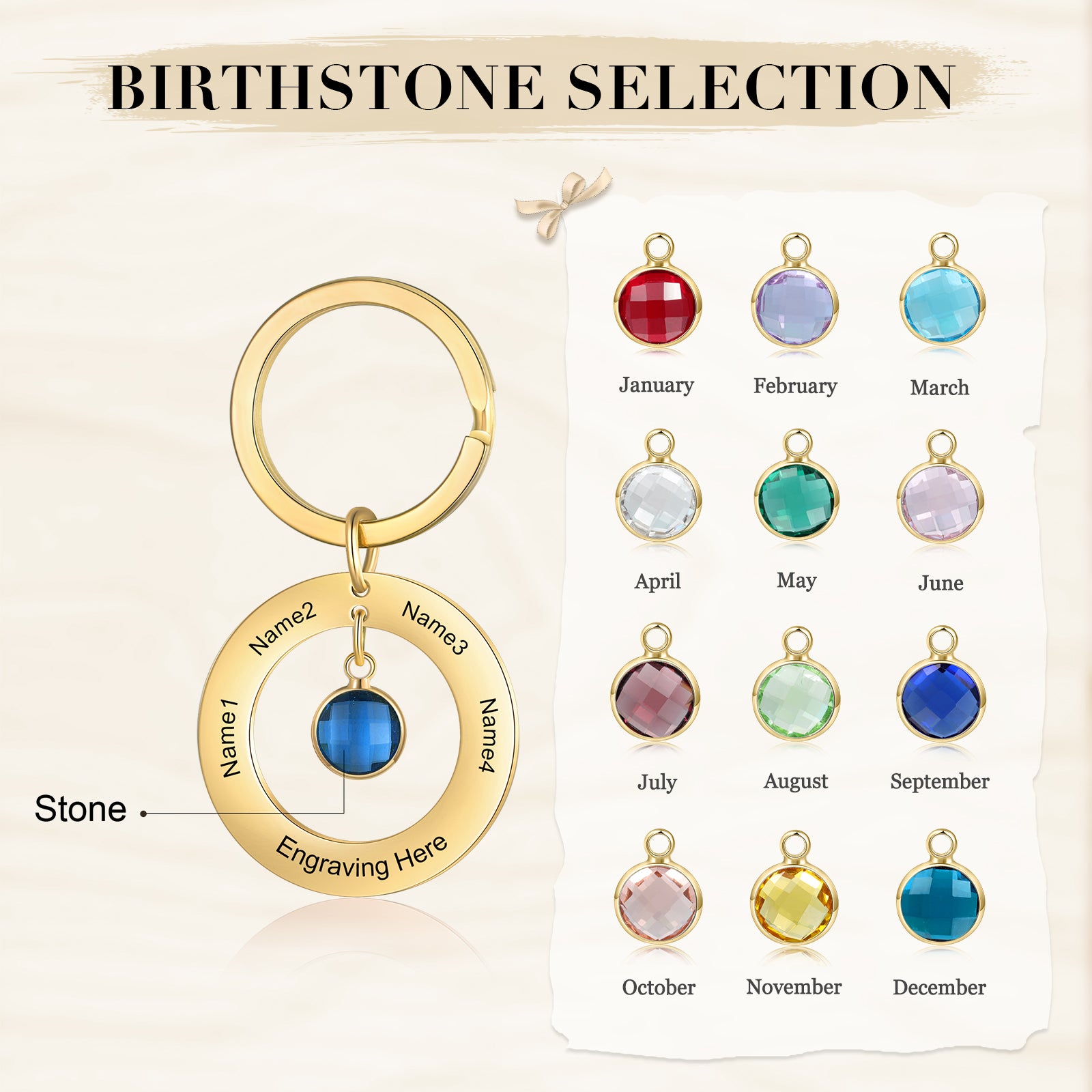 Custom Birthstone Keychain