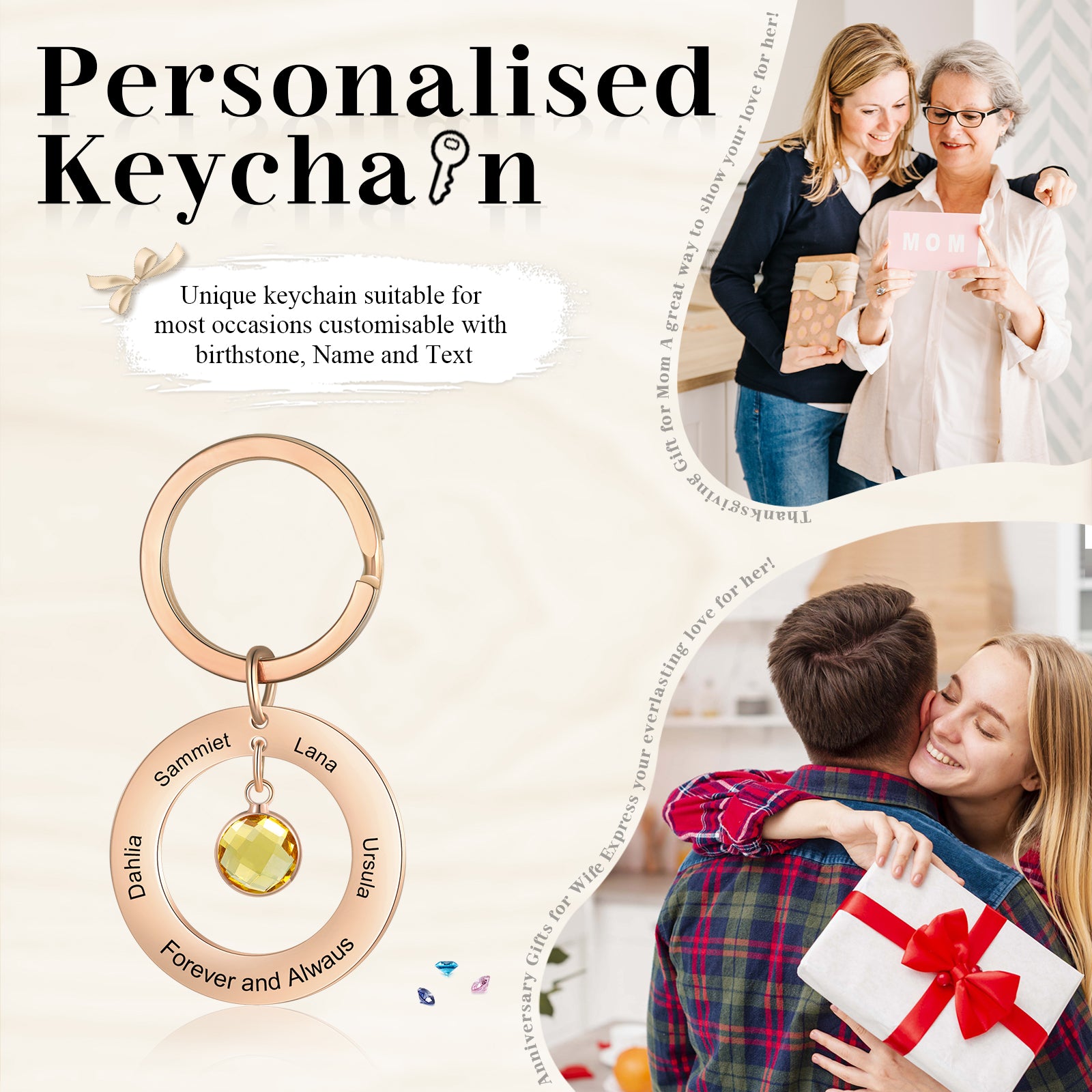 Custom Birthstone Keychain