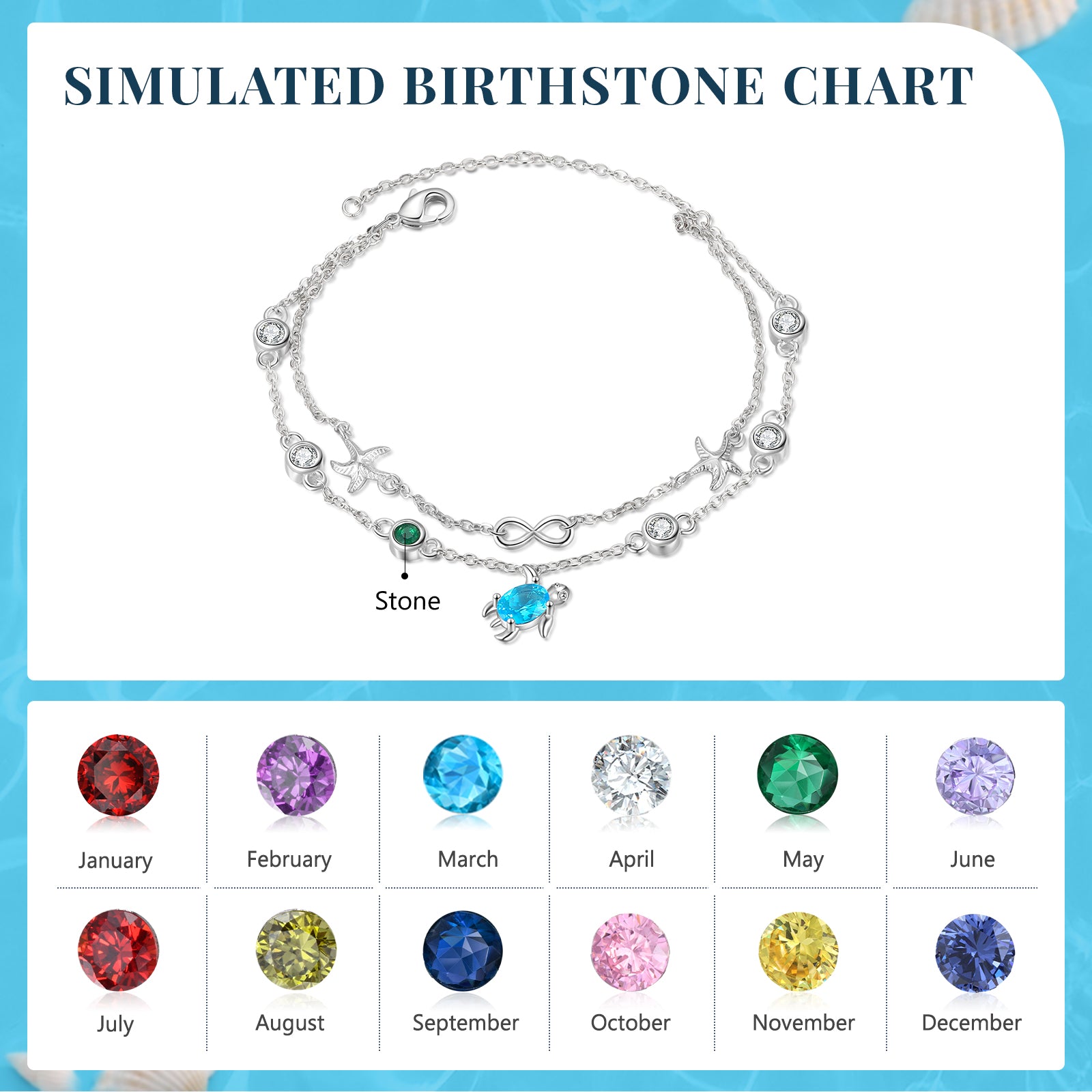 Custom Birthstone Turtle Bracelet