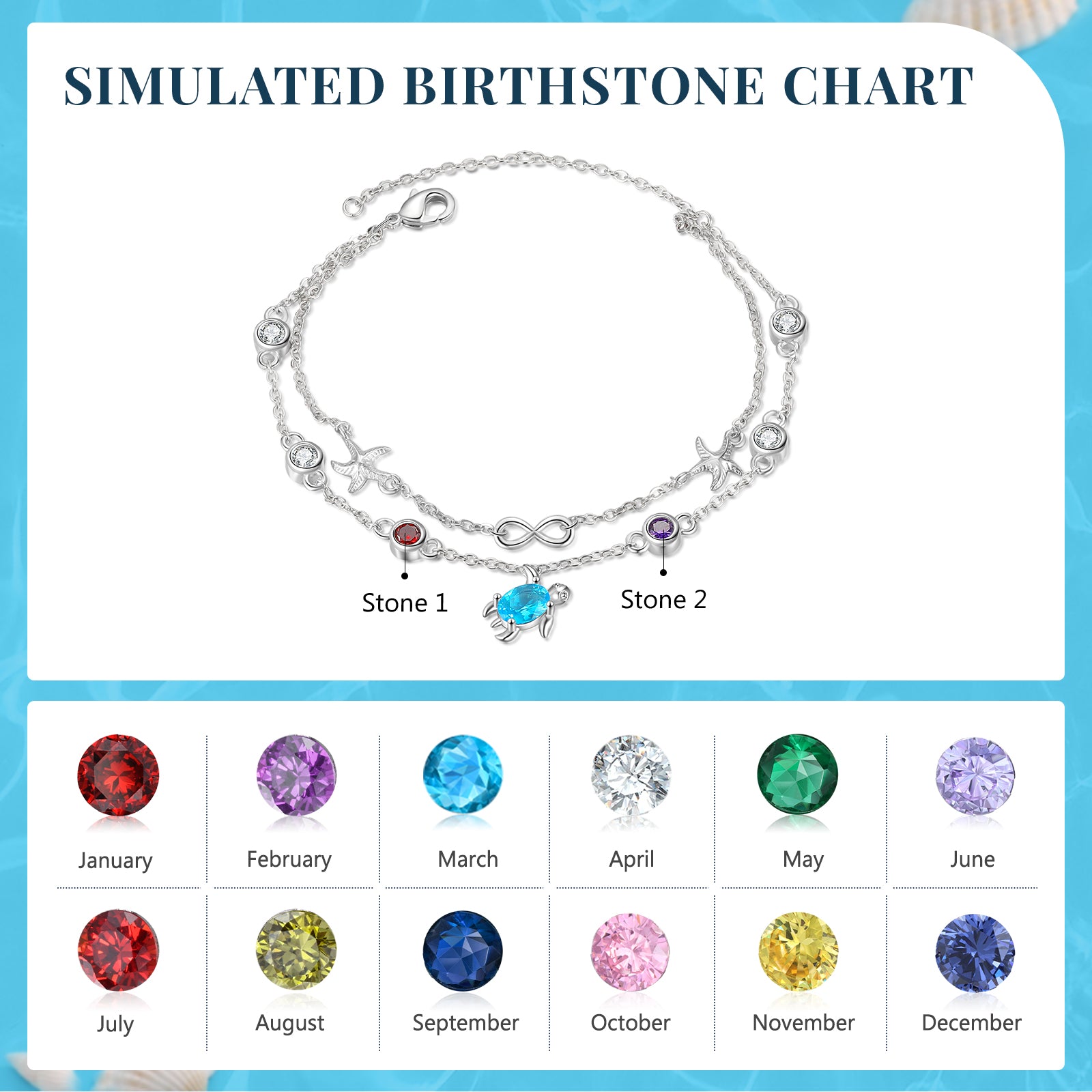 Custom Birthstone Turtle Bracelet
