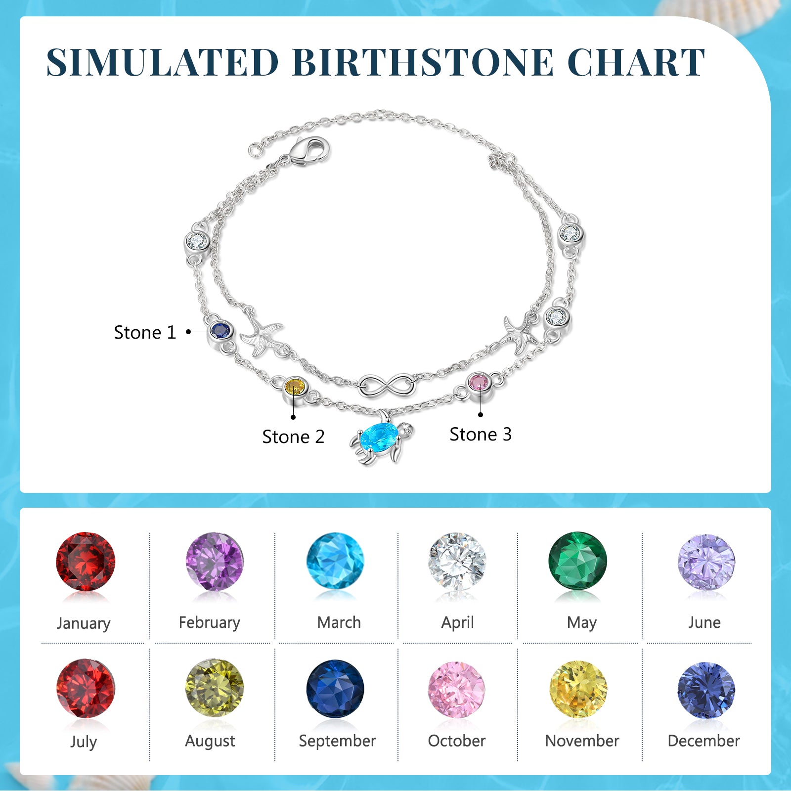 Custom Birthstone Turtle Bracelet