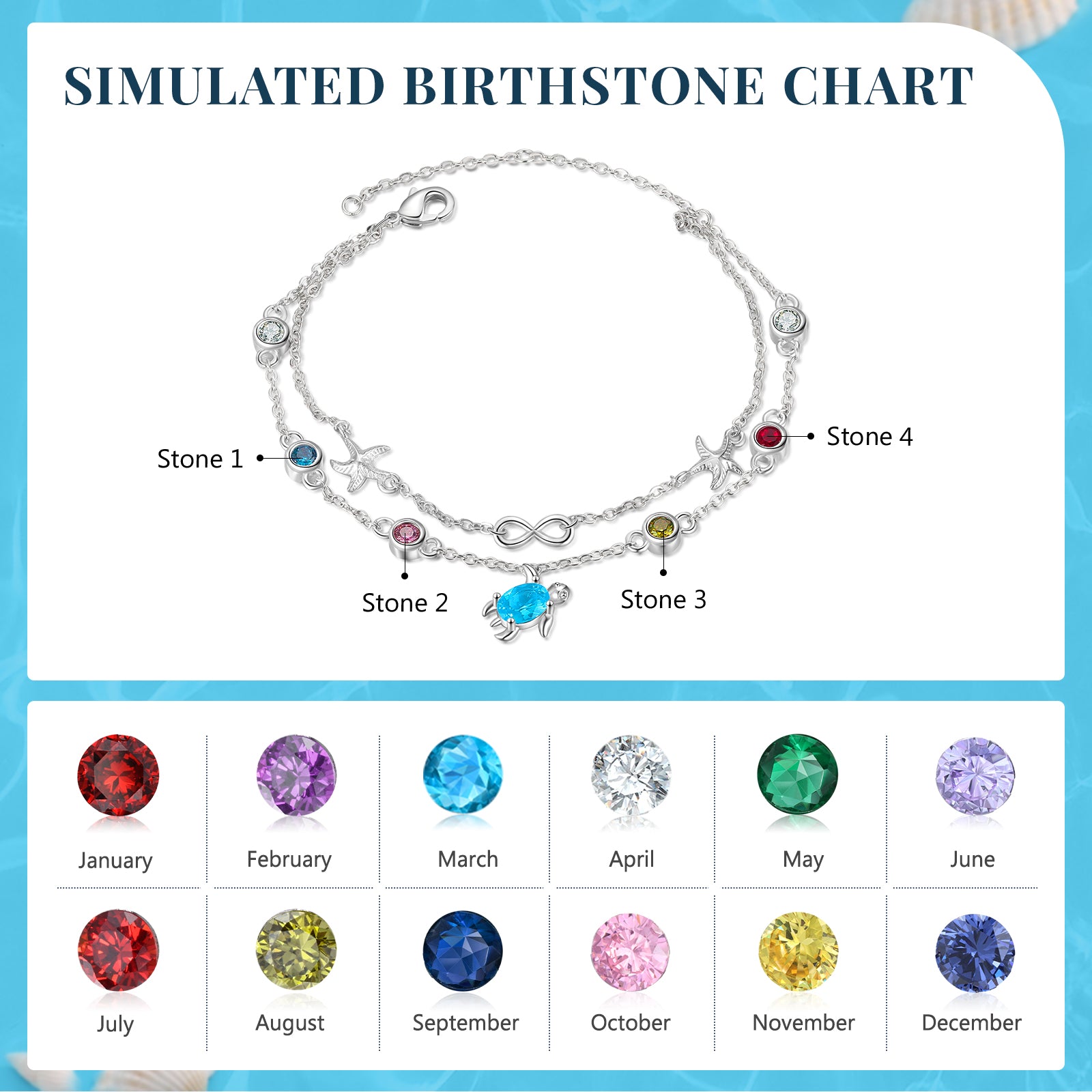 Custom Birthstone Turtle Bracelet
