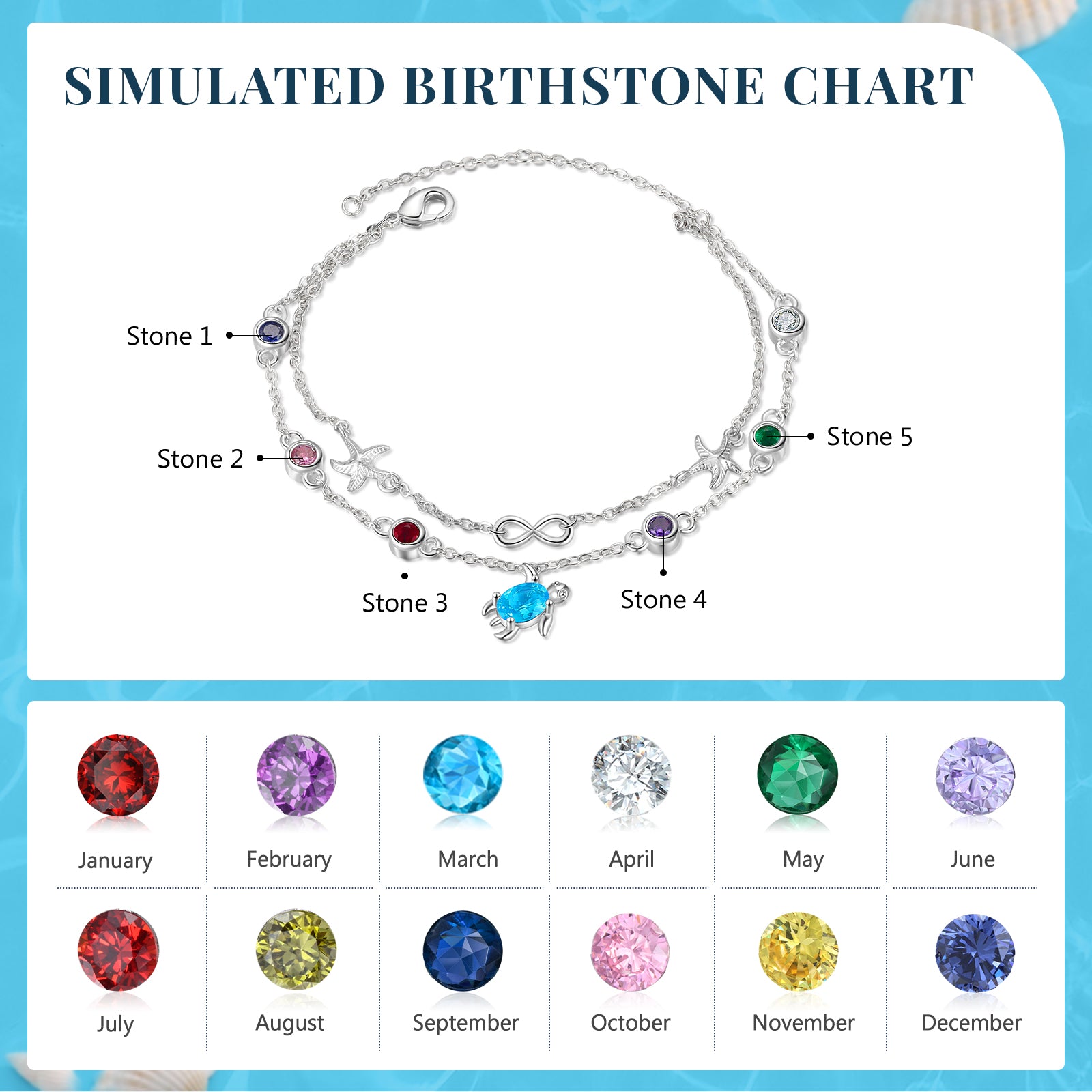 Custom Birthstone Turtle Bracelet