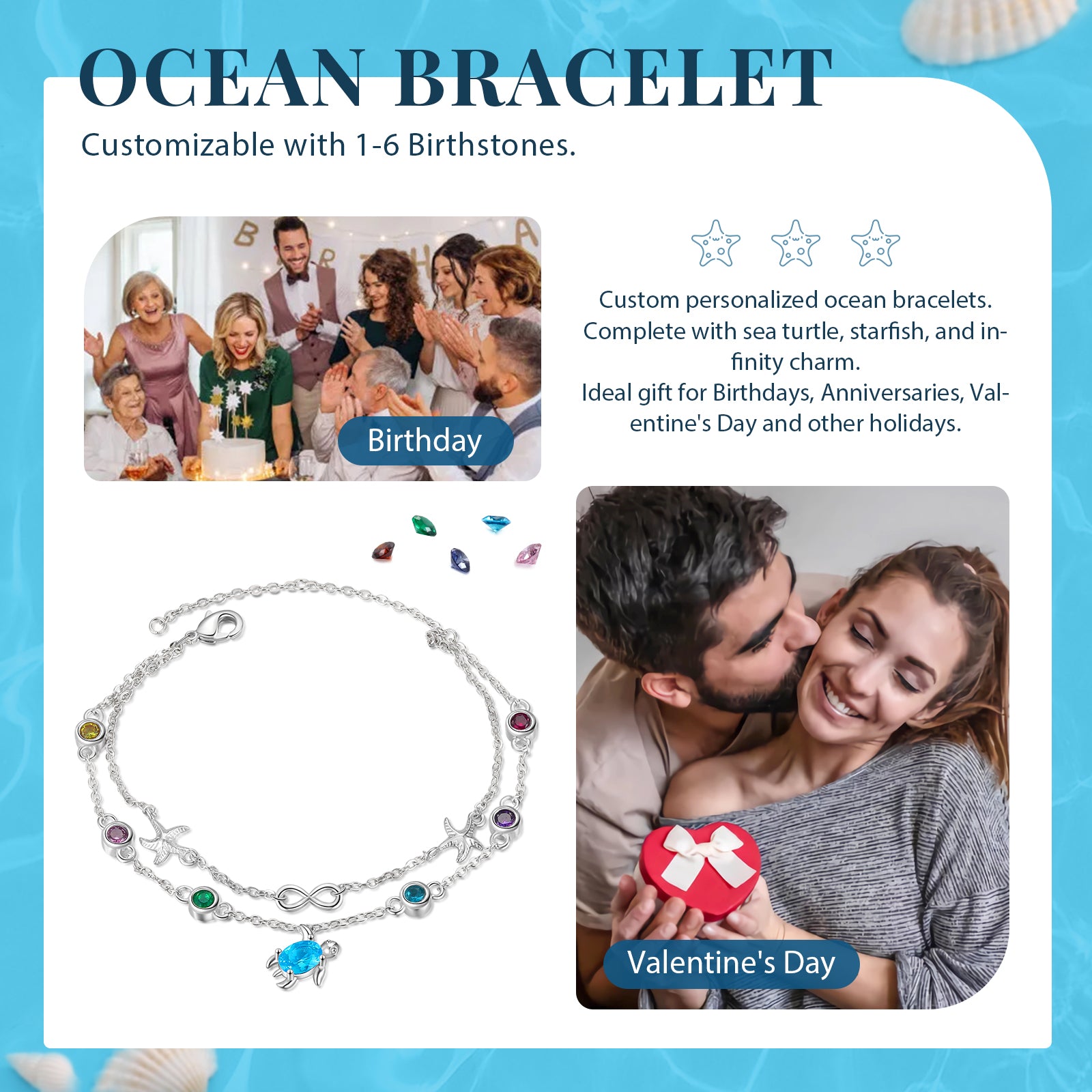Custom Birthstone Turtle Bracelet