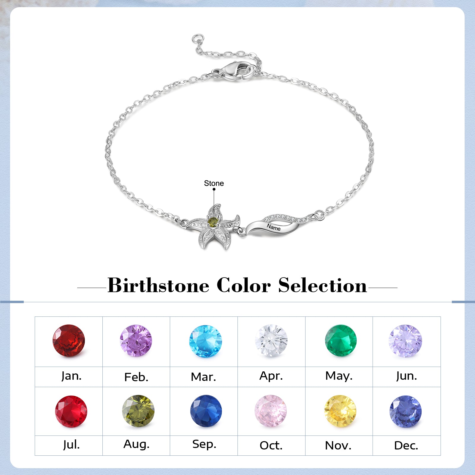 Custom Birthstone Five-Pointed Star Bracelet