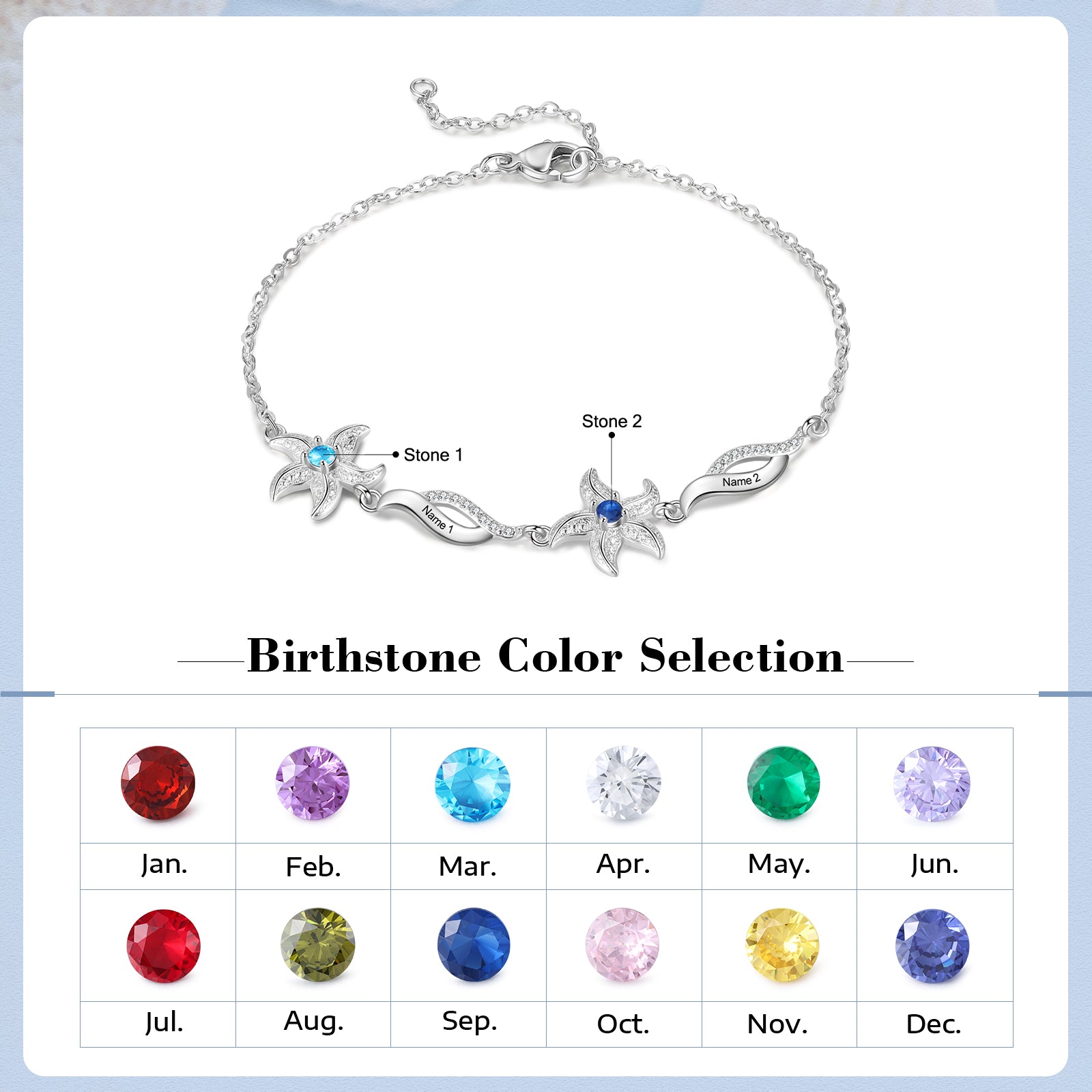 Custom Birthstone Five-Pointed Star Bracelet