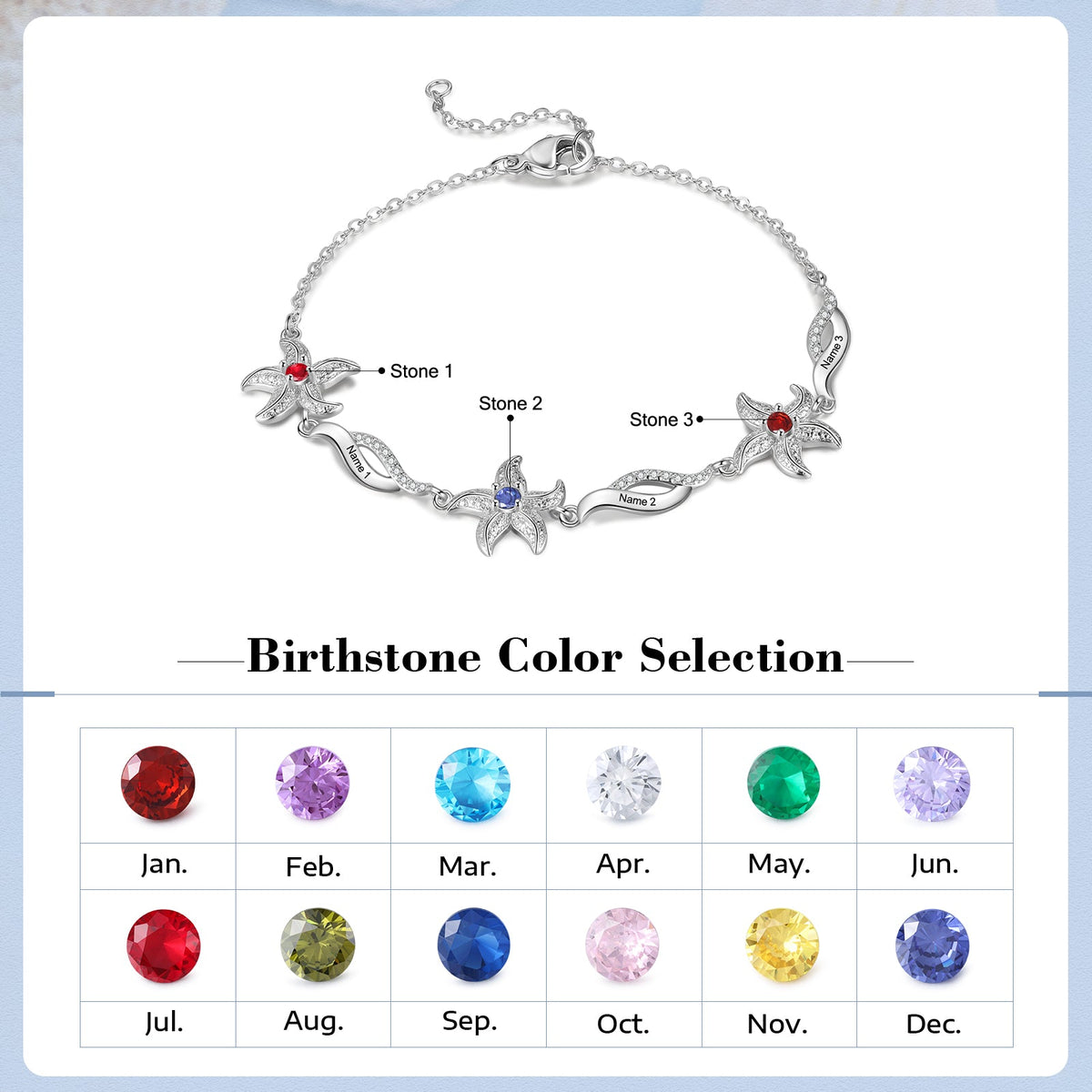 Custom Birthstone Five-Pointed Star Bracelet