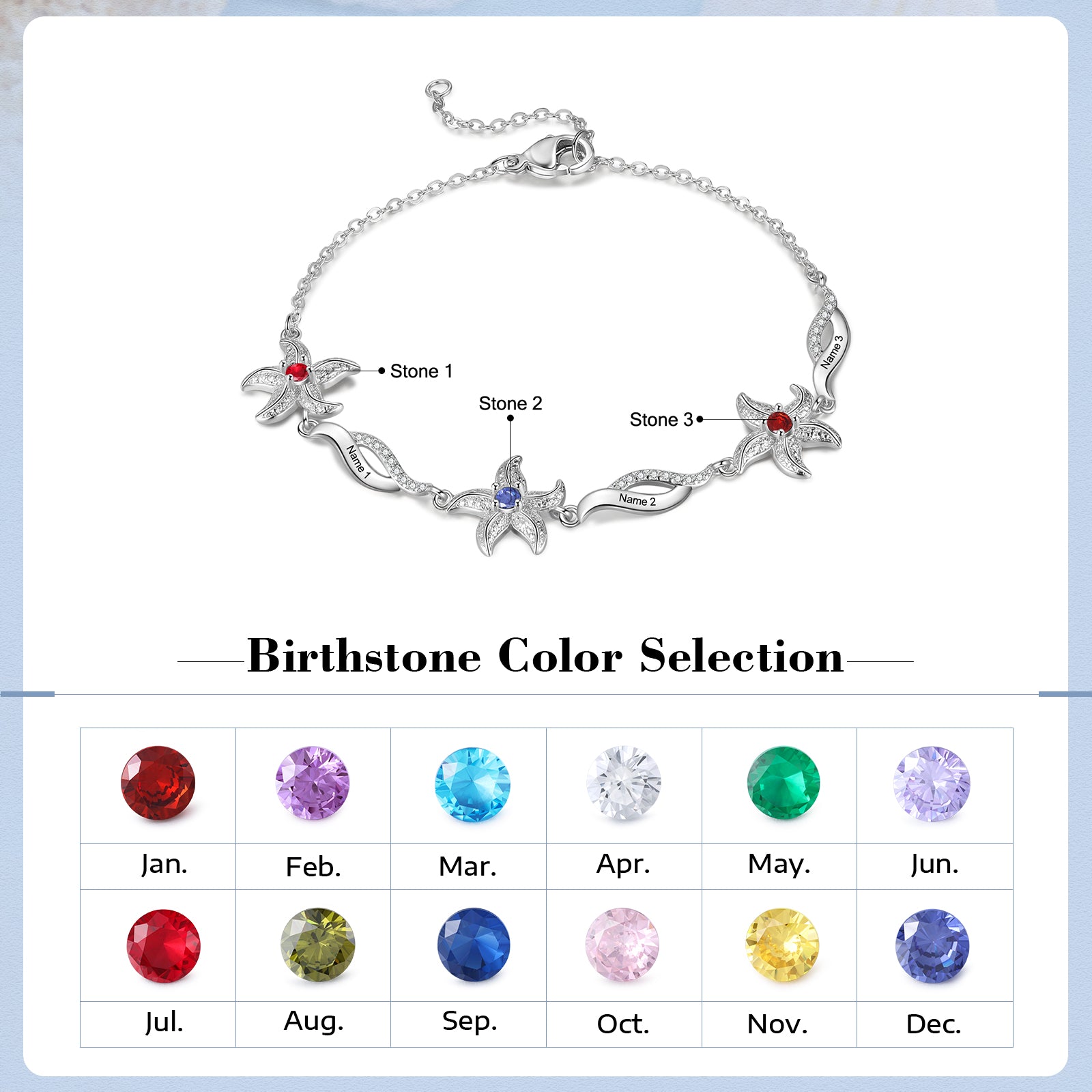 Custom Birthstone Five-Pointed Star Bracelet