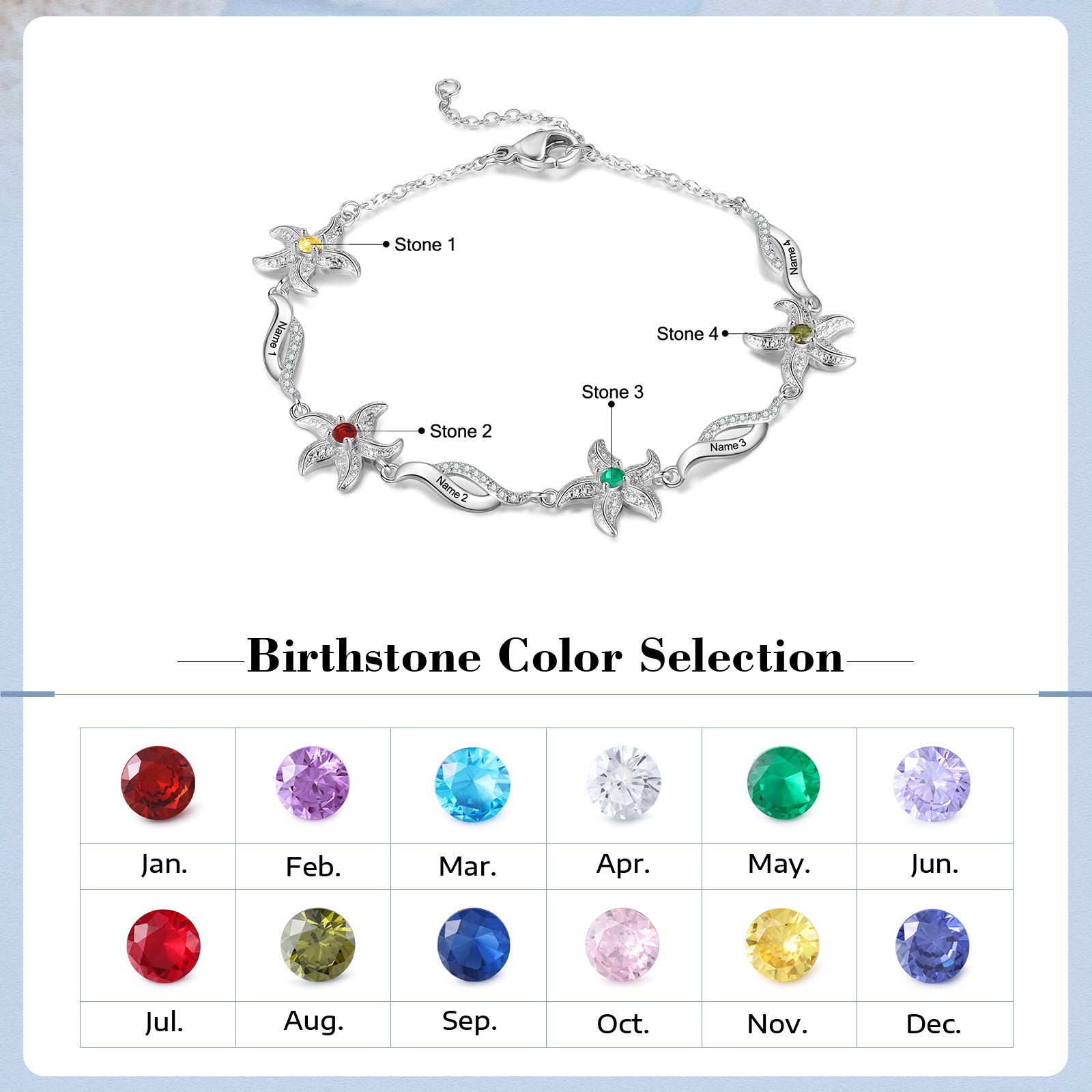 Custom Birthstone Five-Pointed Star Bracelet