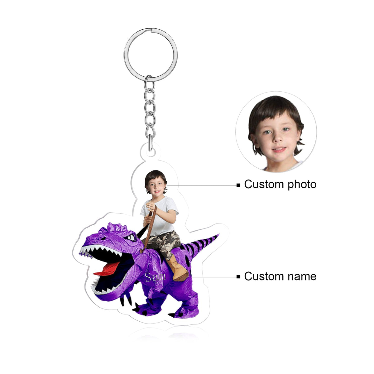 CMoffer Custom Name Photo Dinosaur Keychain