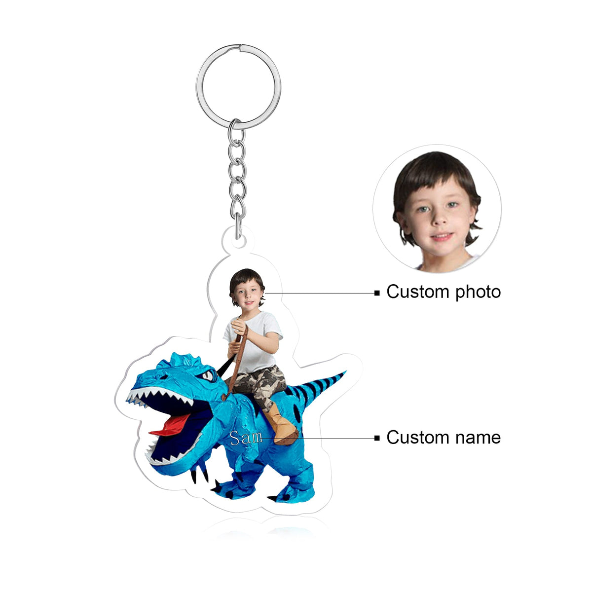 CMoffer Custom Name Photo Dinosaur Keychain