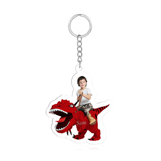 CMoffer Custom Name Photo Dinosaur Keychain