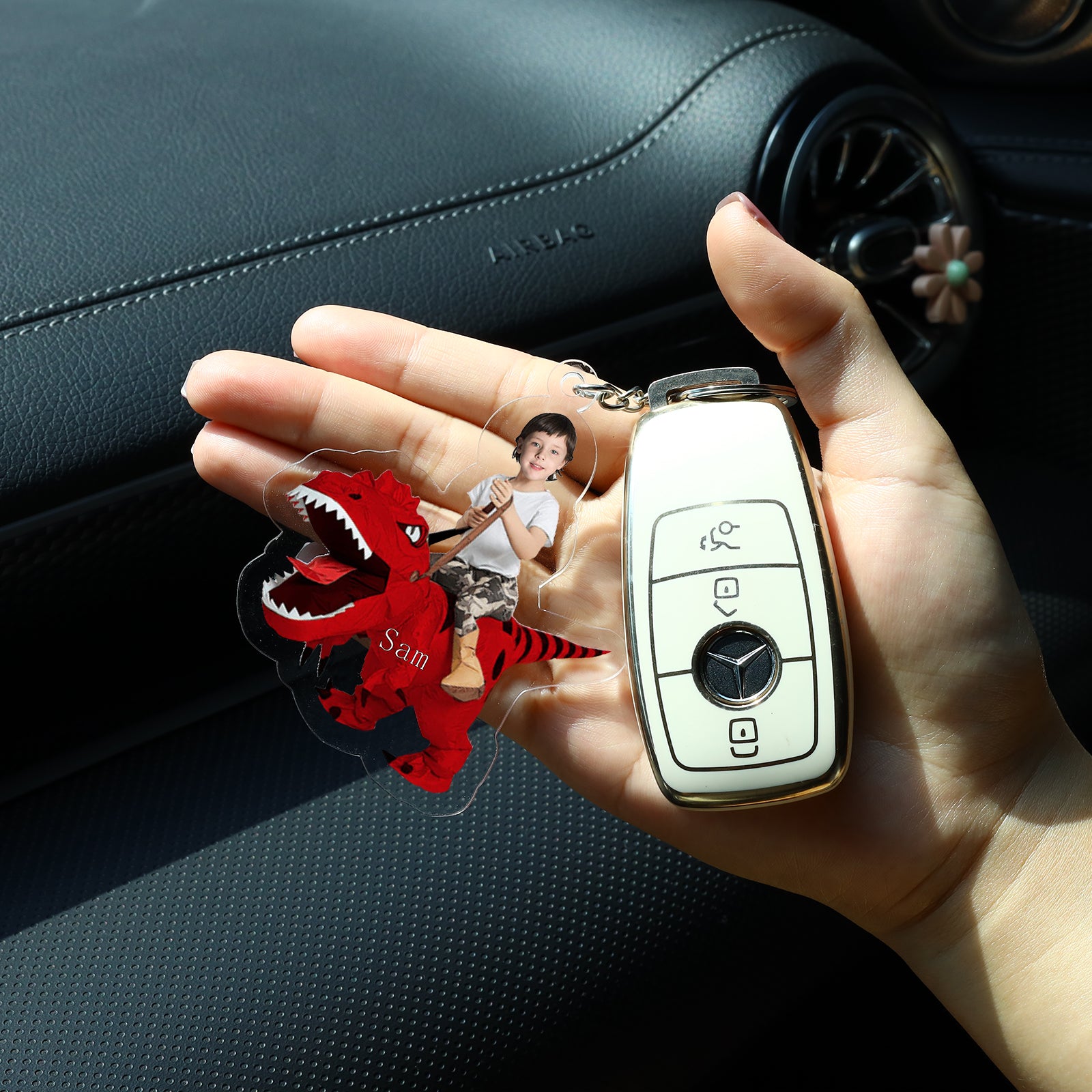 CMoffer Custom Name Photo Dinosaur Keychain