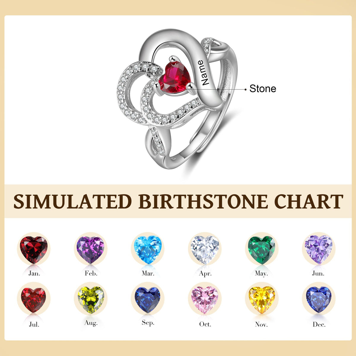 Custom Heart Birthstone Ring
