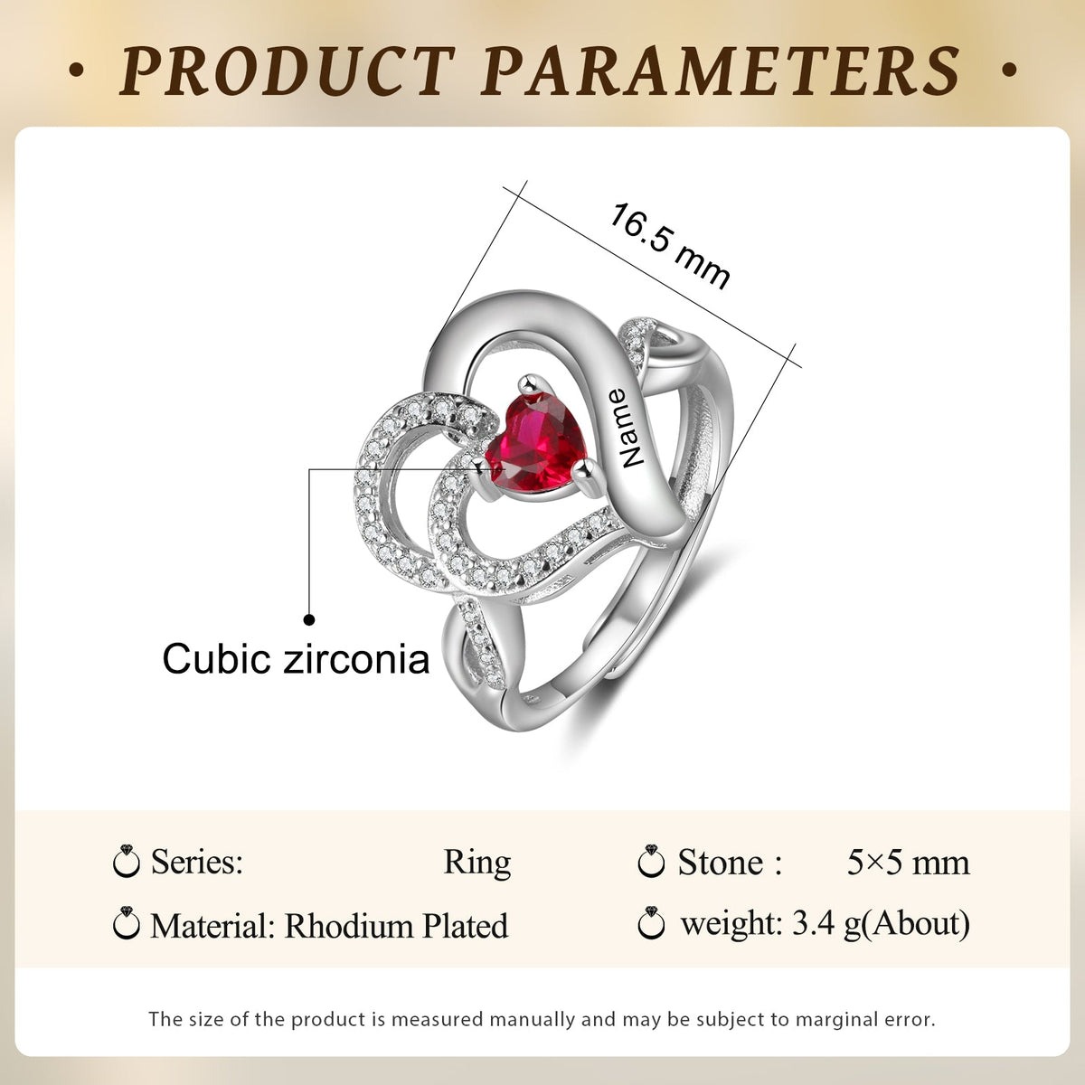 Custom Heart Birthstone Ring