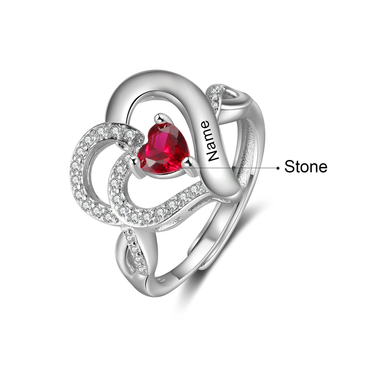 Custom Heart Birthstone Ring