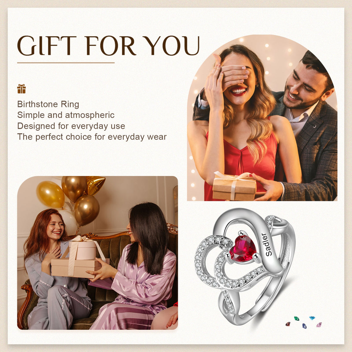 Custom Heart Birthstone Ring