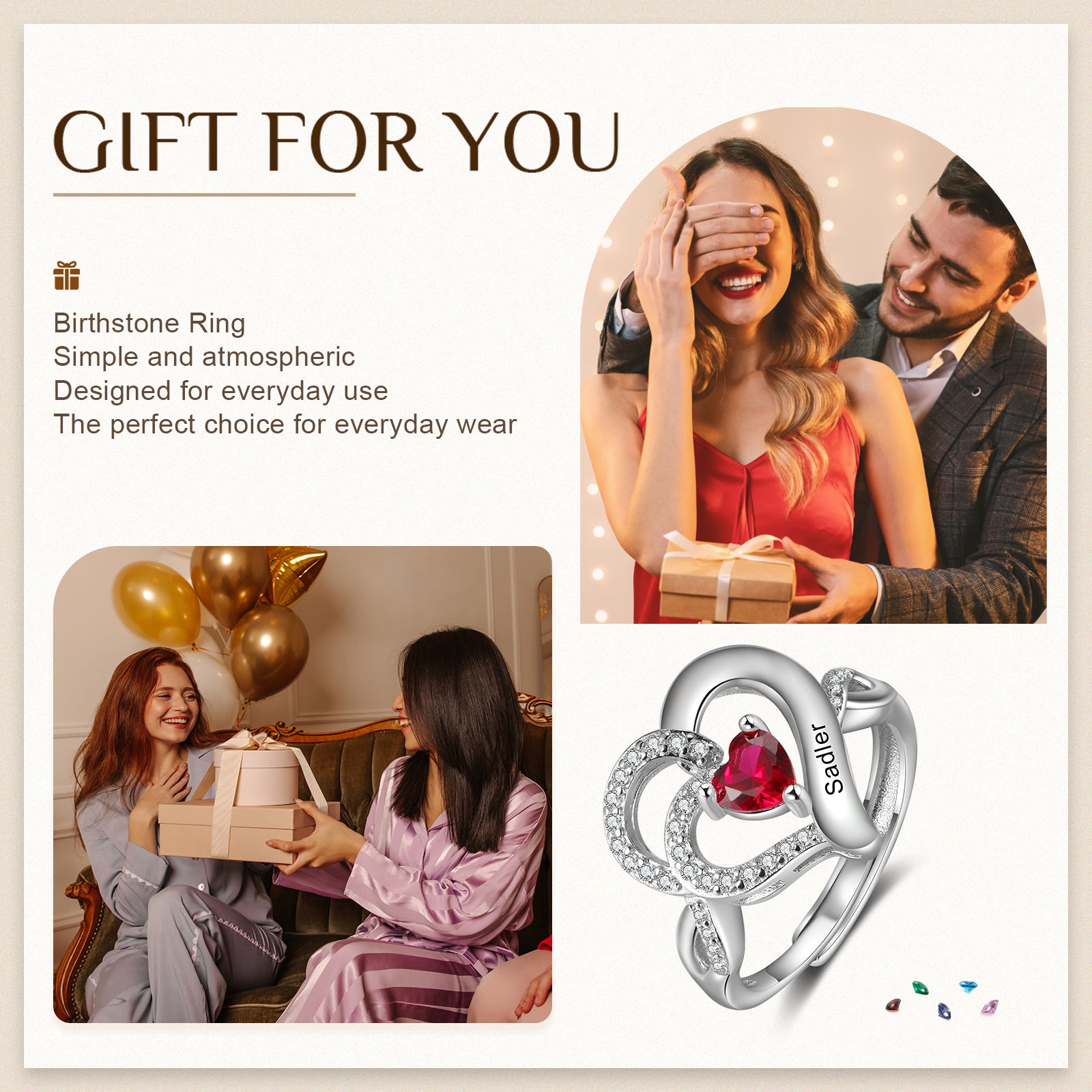 Custom Heart Birthstone Ring