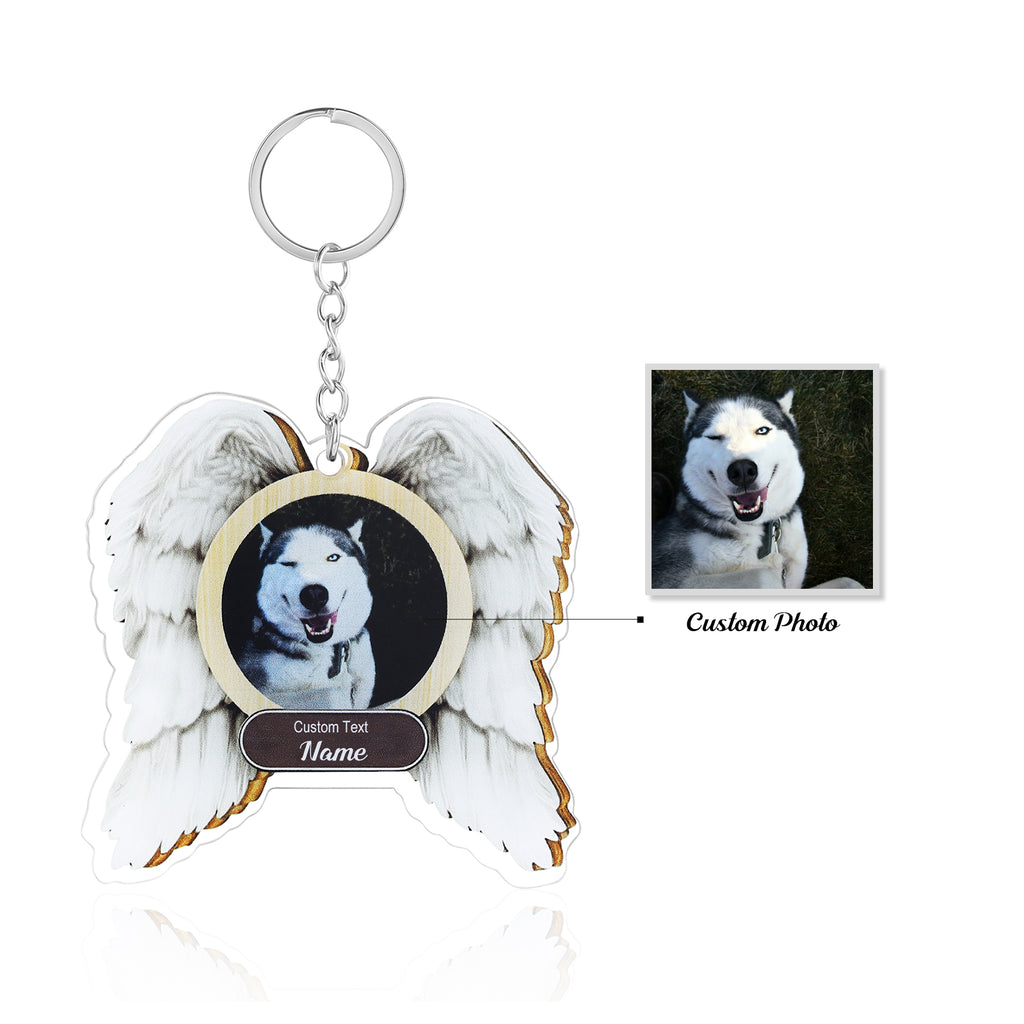 Custom Name and Photo Wing Shaped Keychain