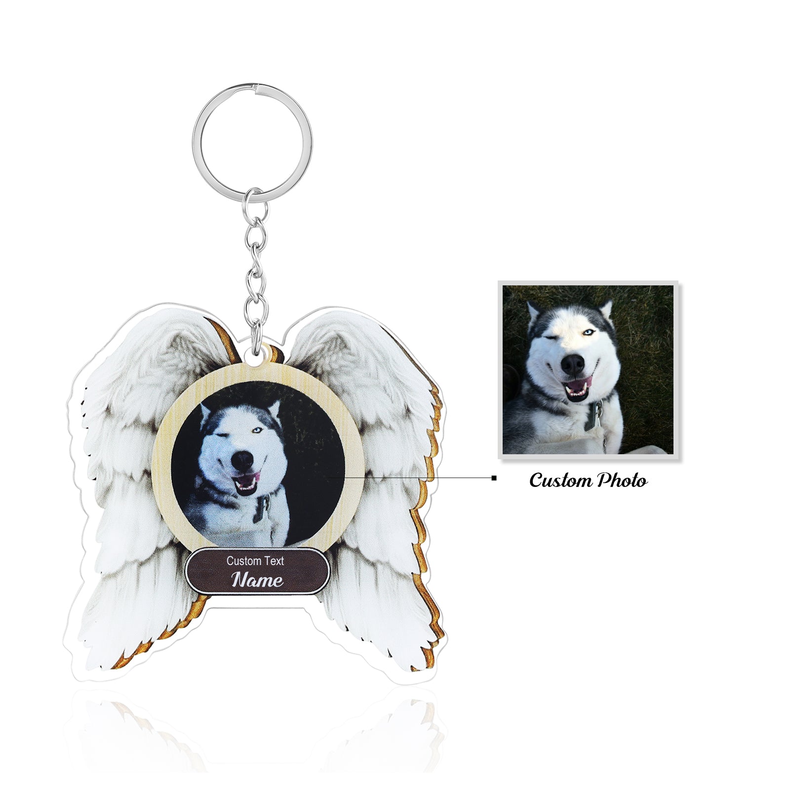 Custom Name and Photo Wing Shaped Keychain