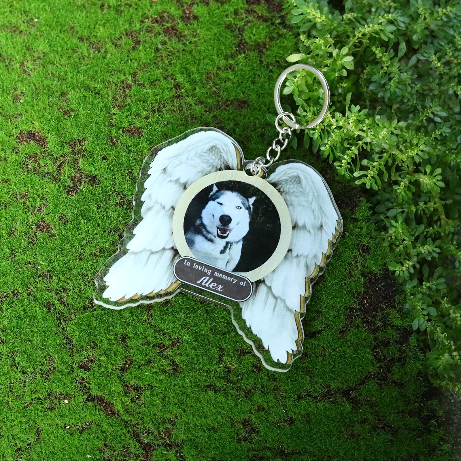 Custom Name and Photo Wing Shaped Keychain