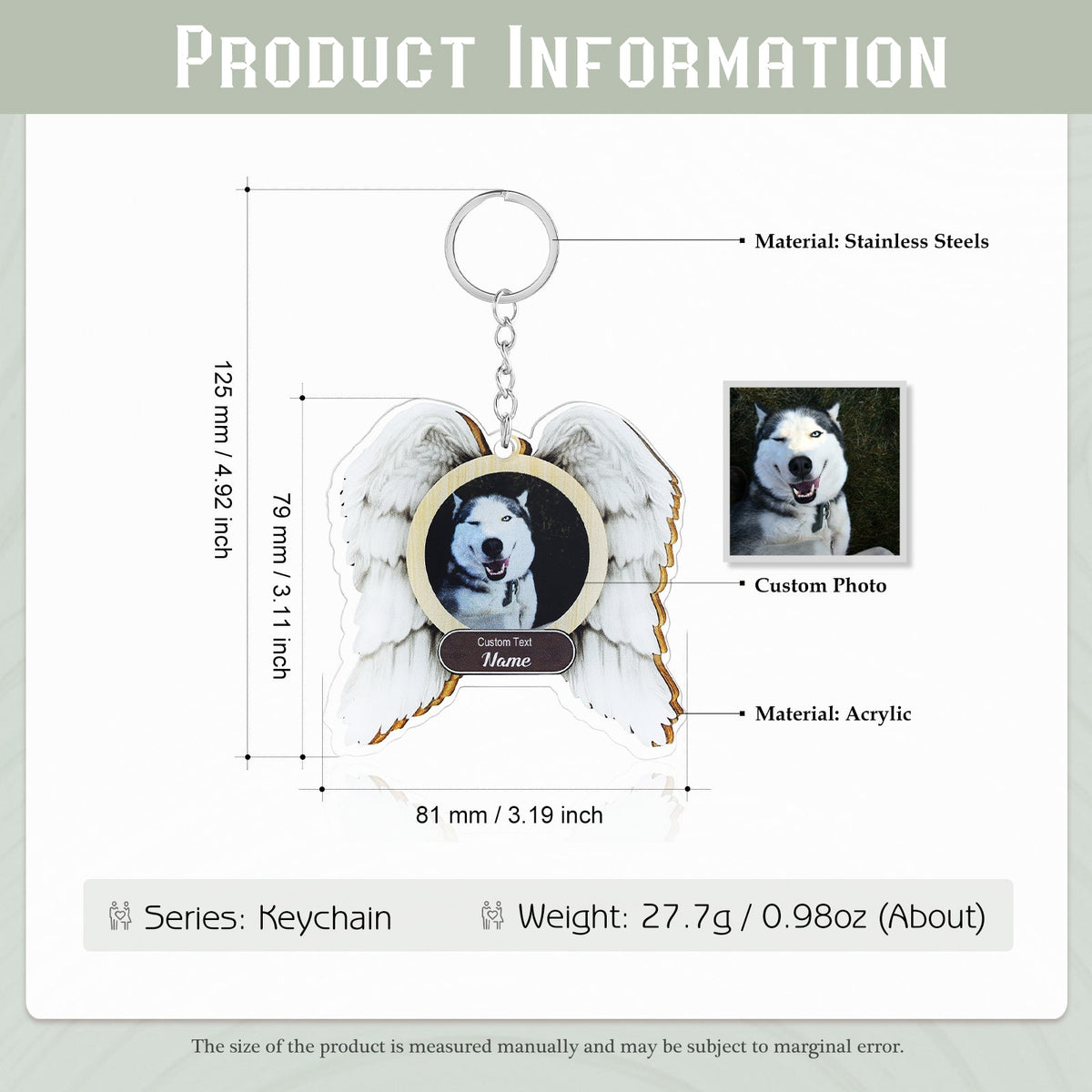 Custom Name and Photo Wing Shaped Keychain