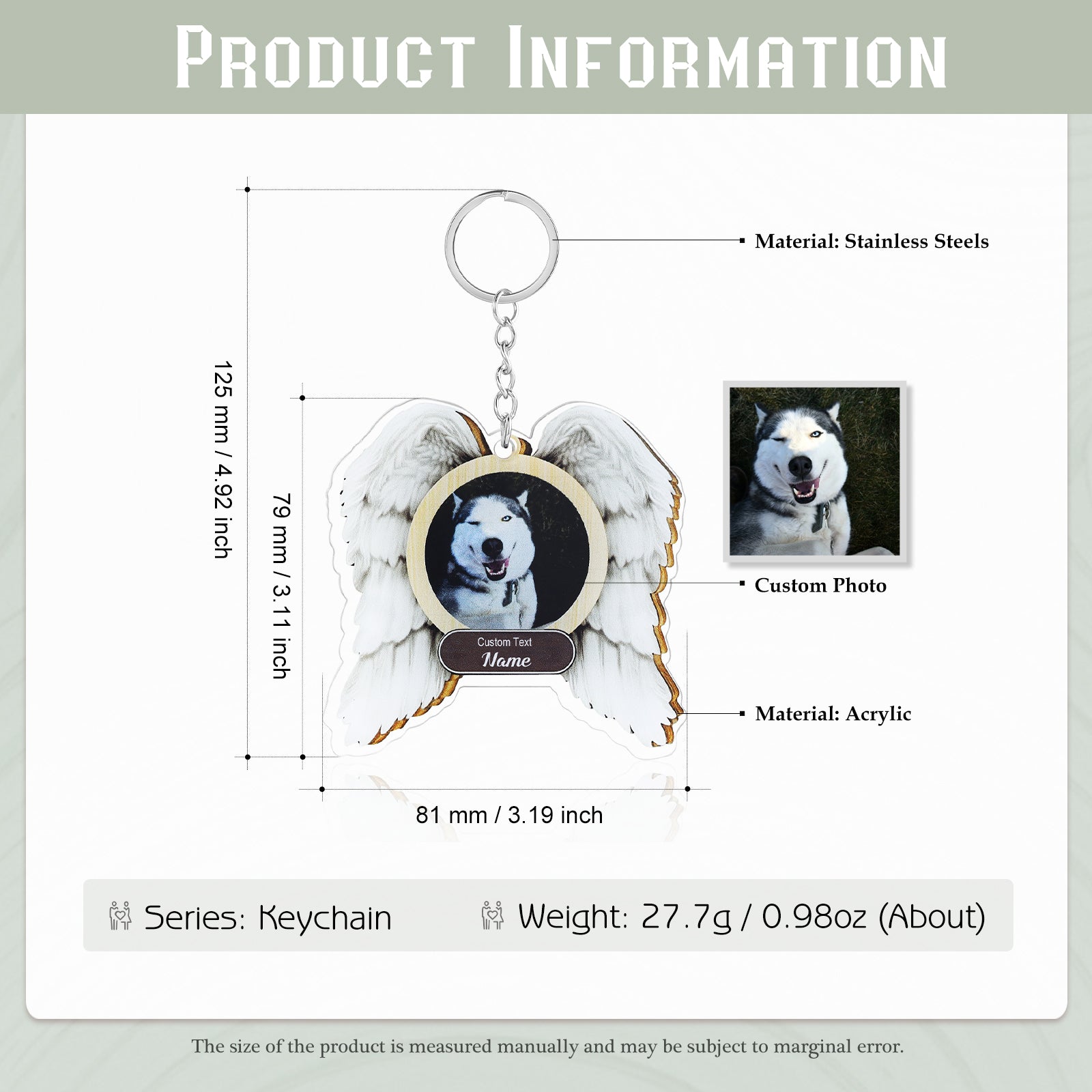 Custom Name and Photo Wing Shaped Keychain