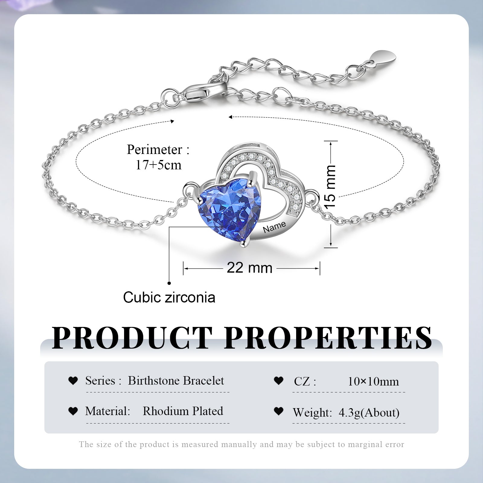 Custom Birthstone Heart Bracelet