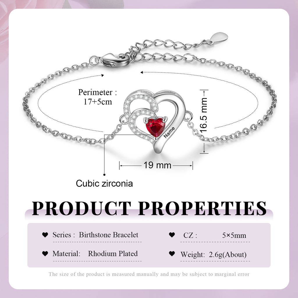 Custom Birthstone Heart Bracelet