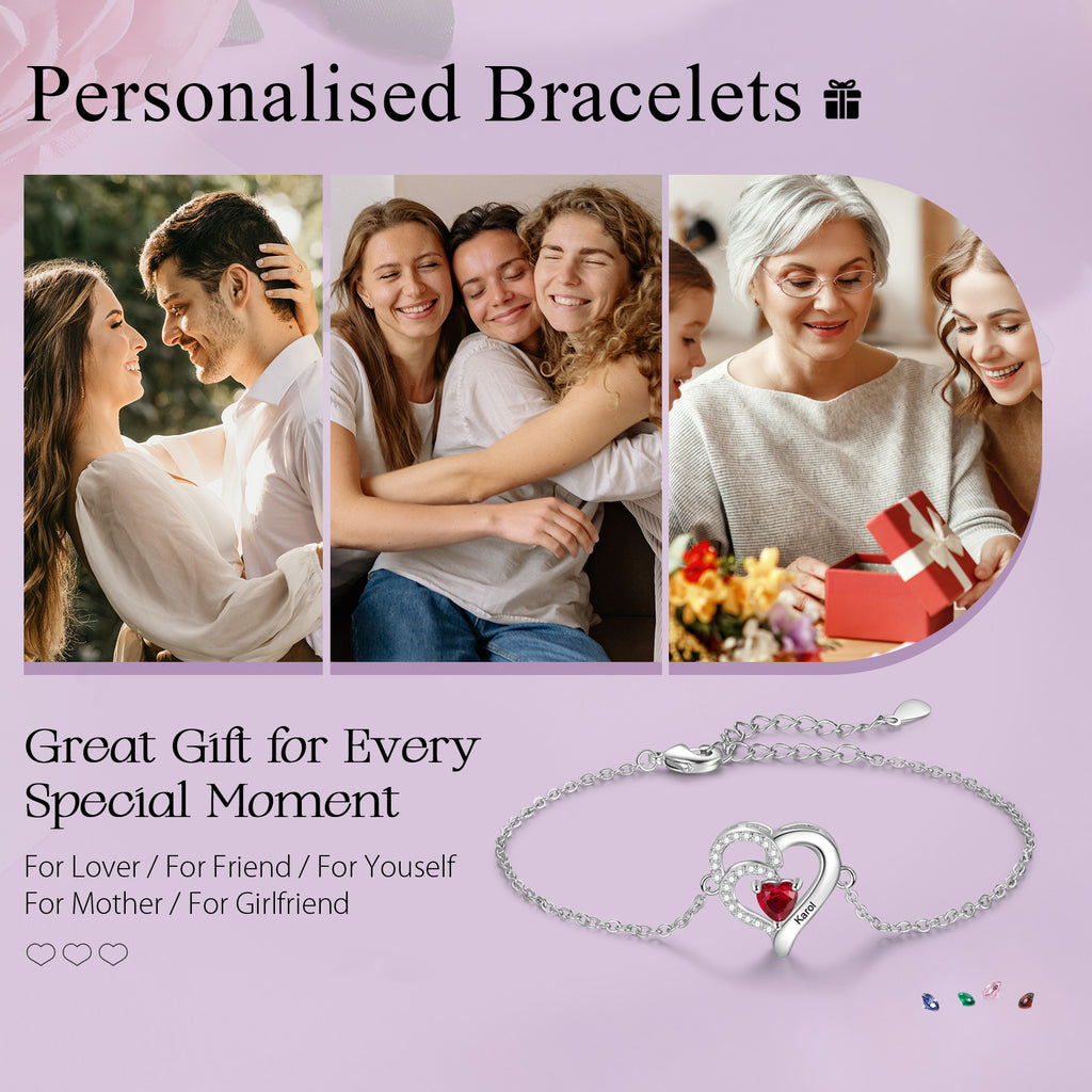 Custom Birthstone Heart Bracelet