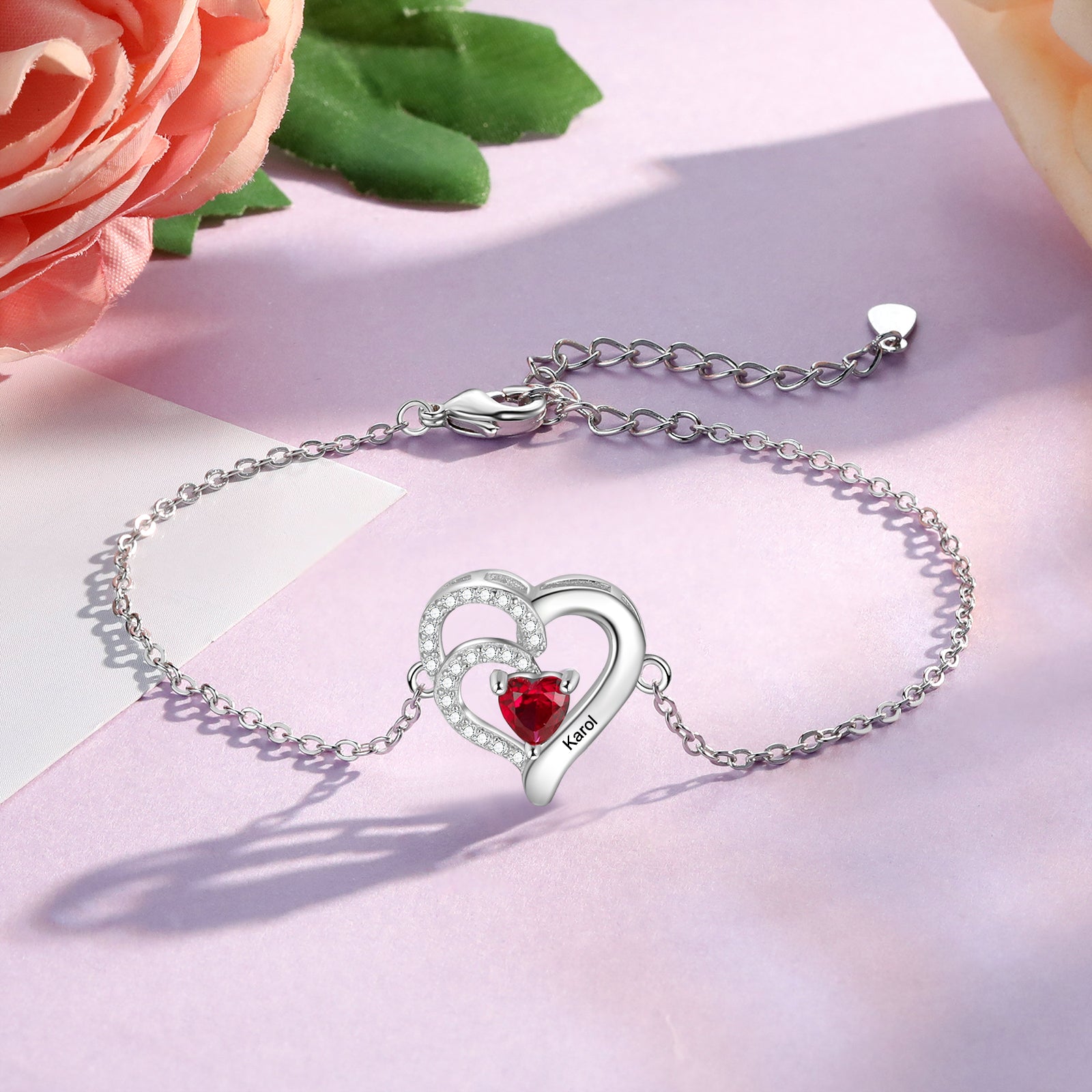 Custom Birthstone Heart Bracelet