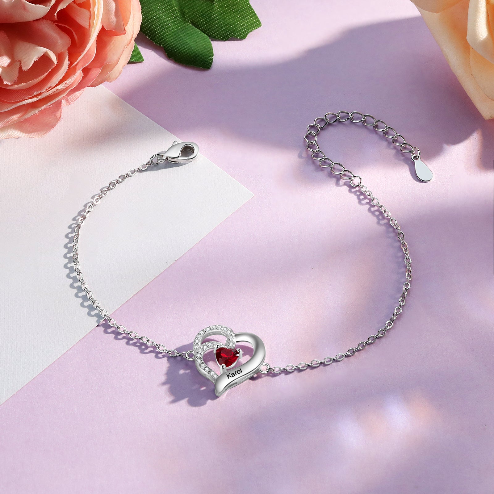 Custom Birthstone Heart Bracelet