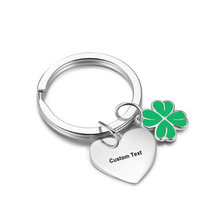 Custom Heart Four Leaf Clover Keychain