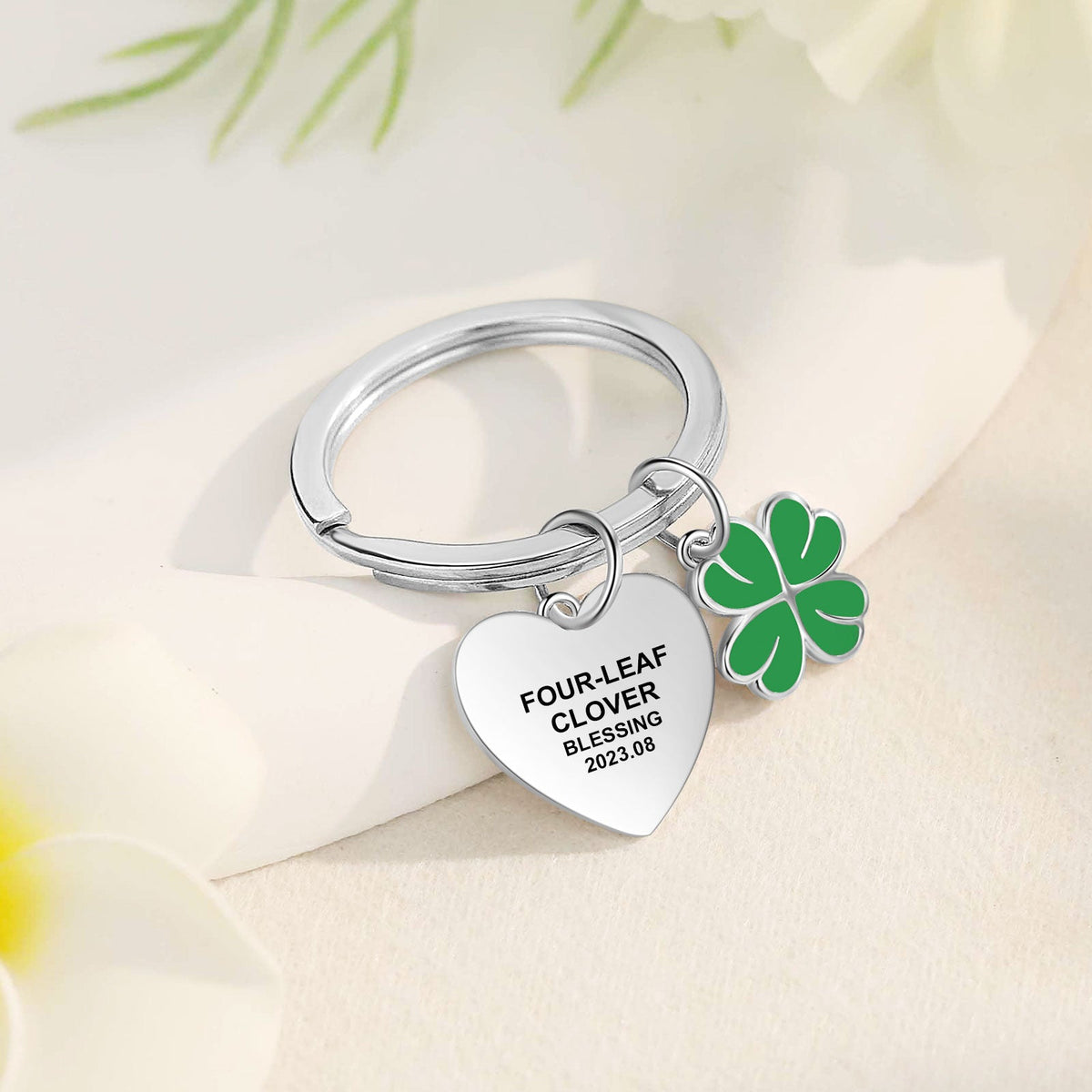 Custom Heart Four Leaf Clover Keychain