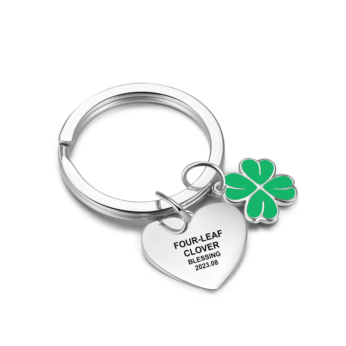Custom Heart Four Leaf Clover Keychain