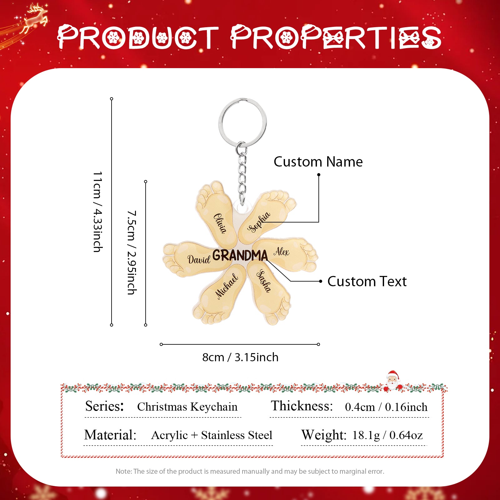 Christmas Decoration Custom Acrylic Name Sole Keychain