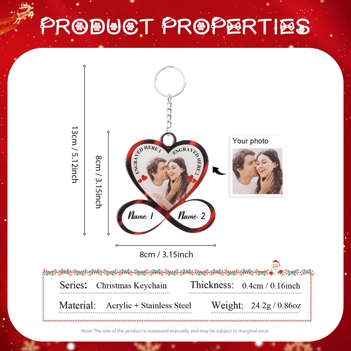 Christmas Decoration Custom Acrylic Heart Keychain